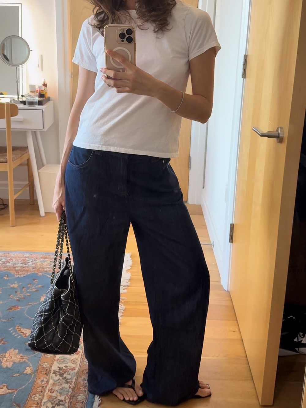 Raw Denim Straight Leg Jeans - Dark Indigo - size small
